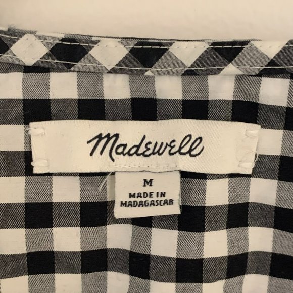 Madewell Gingham Black White Wrap Top Tie M - Picture 8 of 9